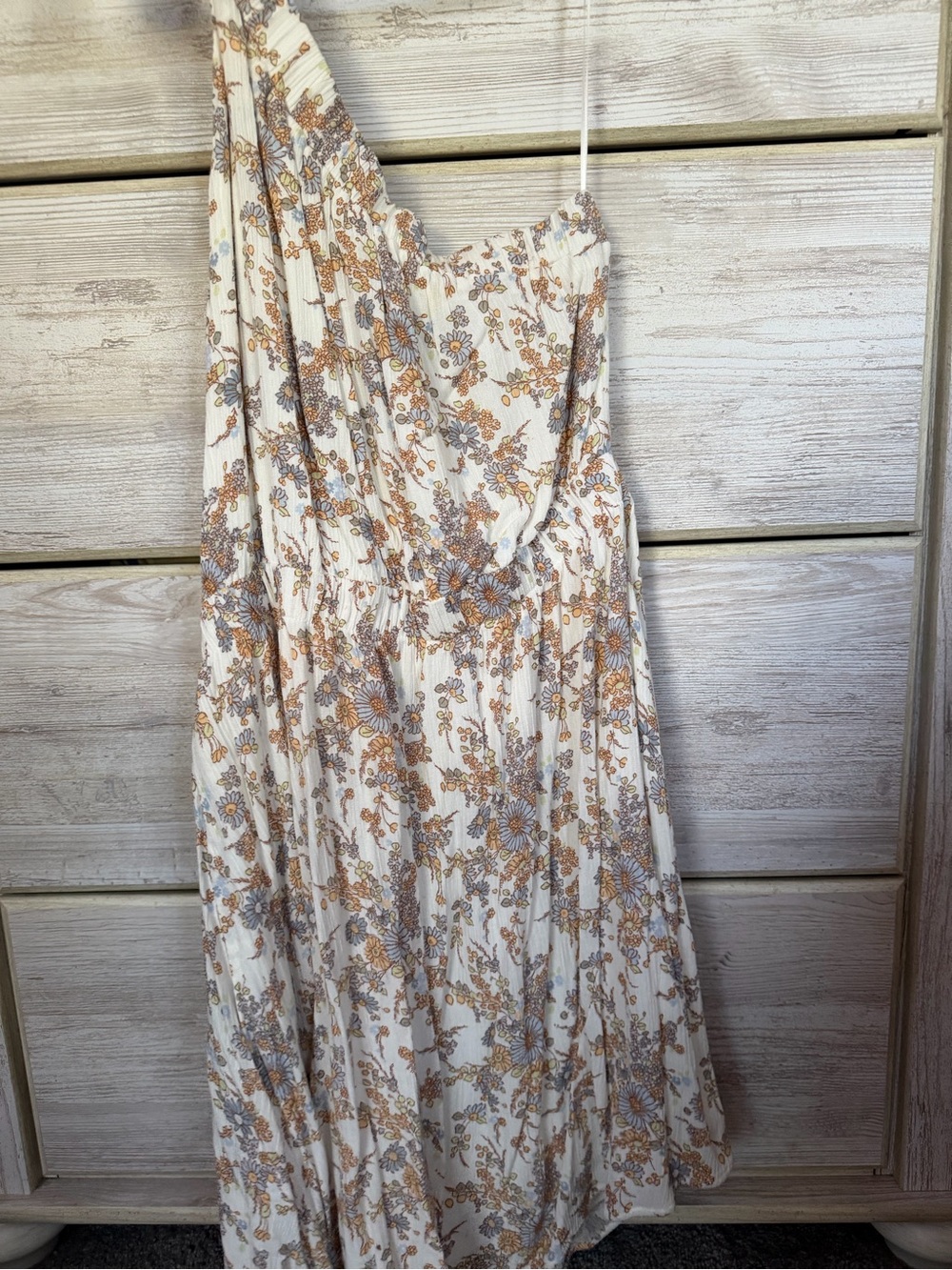 Abercrombie & Fitch Floral One-Shoulder Cream Dress with floral Print
